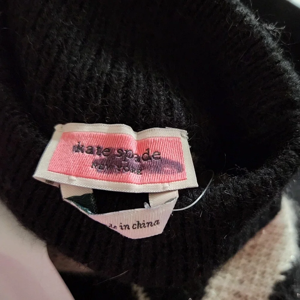 Kate‎ Spade Playful Spade Geo Mock Neck Sweater Black White Sparkle XS NWOT